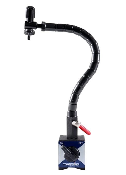 Accusize Industrial Tools - 176 lb Flexible Magnetic Base for Industrial Precision Indicators, P900-S304 | On/Off Switch, V-Groove Bottom, 12" Flexible Arm, M8 x 1.25 mm Tapped Hole