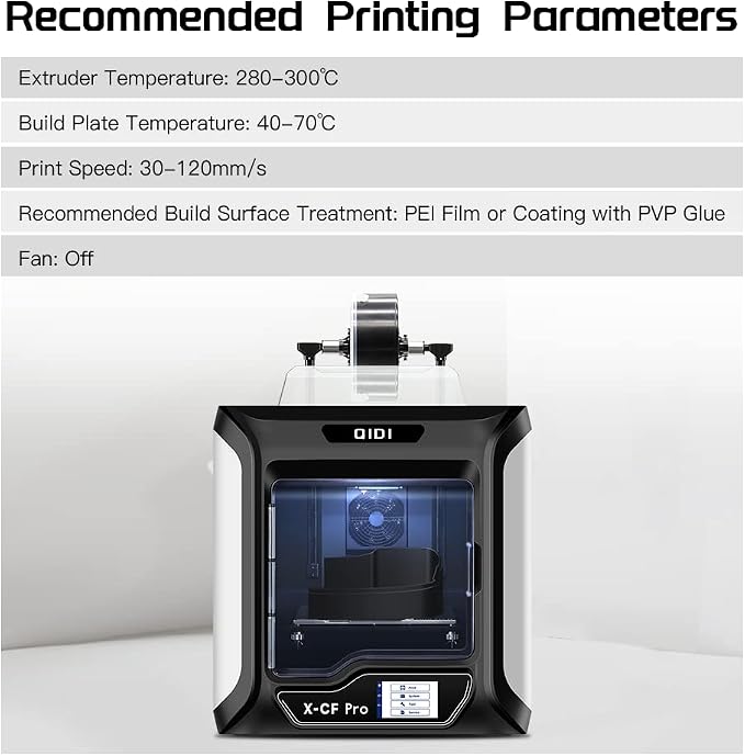 R QIDI TECHNOLOGY PA12-CF Nylon Filament 1.75 Black, Carbon Fiber Nylon Filament 1.75mm 1Kg Spool 3D Printer Filament, High Strength, High Precision, No Warpage, Low Moisture Sensitivity