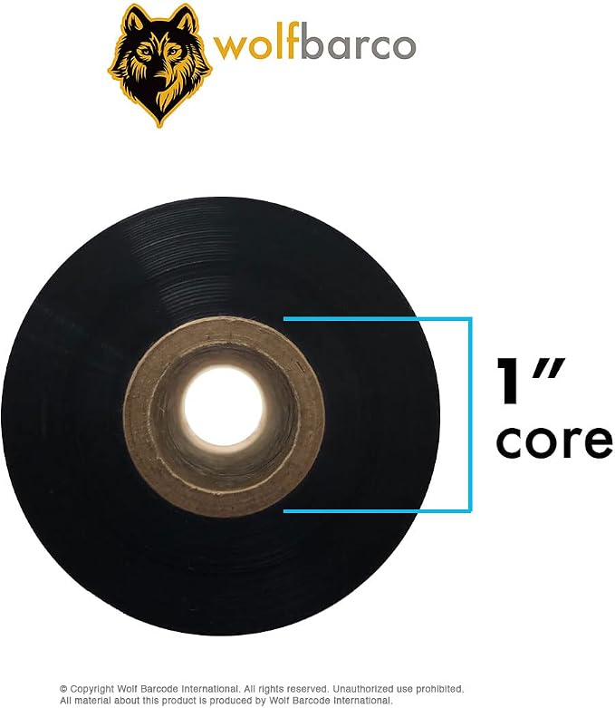Wolfbarco 24 Rolls 2.36" x 1476' (60mm x 450m) Resin-Enhanced Wax Thermal Transfer Ribbon Black 1" Core Coated Side Out (CSO) for Zebra, 170Xi4, 220 Printers