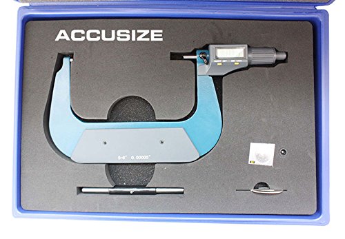 Accusize Industrial Tools Outside Micrometer, 5-6 in/125-150 mm, MD71-0006 | 2-Key Electronic Digital, Carbide-Tipped, Data Output, 0.00005 in Resolution