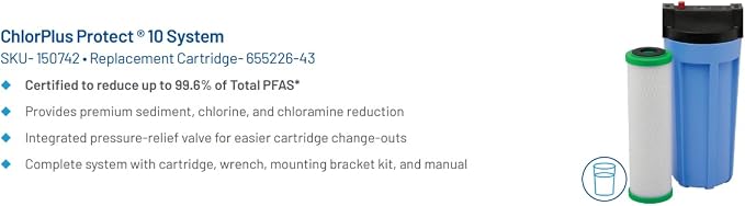 Pentair Pentek ChlorPlus Protect 10 Replacement Cartridge, 1 Micron Carbon Block, Reduces PFOA, PFOS, Chlorine and Chloramine, NSF/ANSI 53 Certified, 10-Inch Undersink, 5.13" x 12.23"