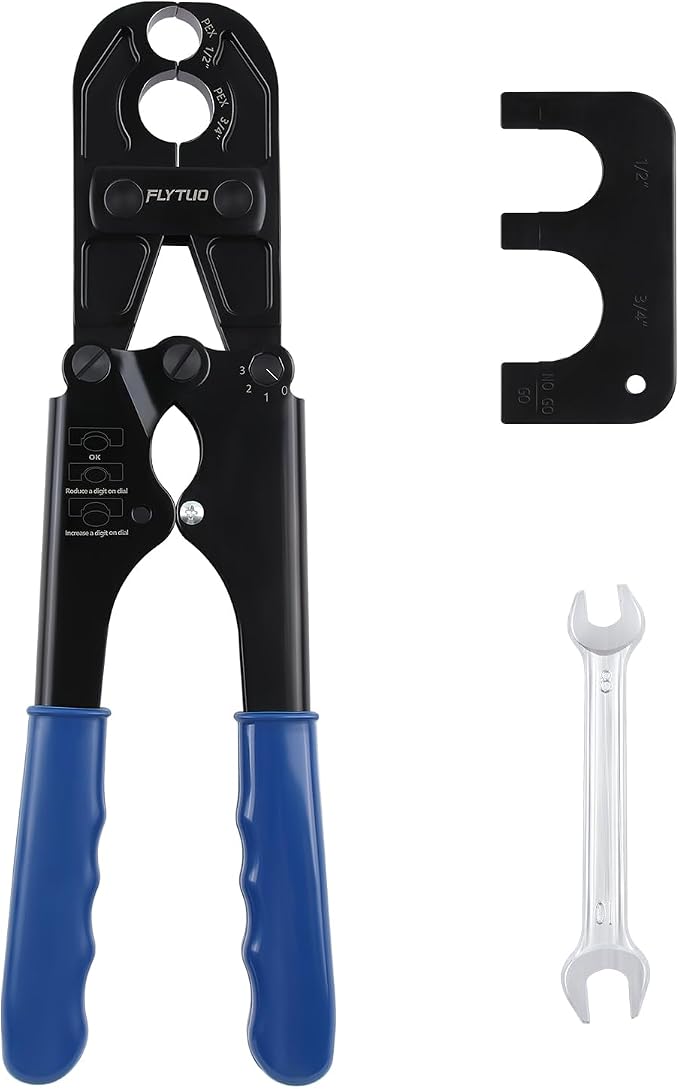 1/2" & 3/4" Combo PEX Crimping Tool for Copper Crimp Rings | with Go/No-Go Gauge, ASTM F1807 Standard Compliant