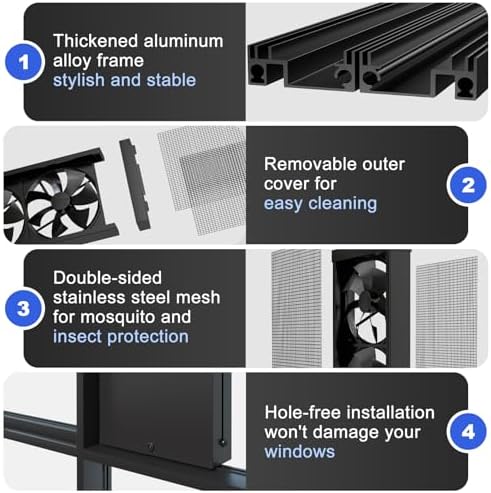 AMSXNOO 37.4-41.3" Vertical Window Exhaust Fan with Power Cord, Punch-Free Installation Variable Speed Vent Fan for Livingroom Bedroom Bathroom Kitchen Office