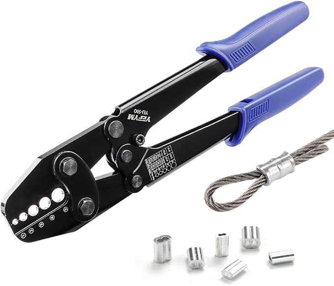 Wire Rope Crimping Tool, Ferrule Swaging Tool for Aluminum Sleeves, Loop Sleeves, Wire Rope Crimper for 1/16"-3/16"(1.58mm-5.0mm) Cables, Heavy-Duty Swaging Tool for Railing, Fishing