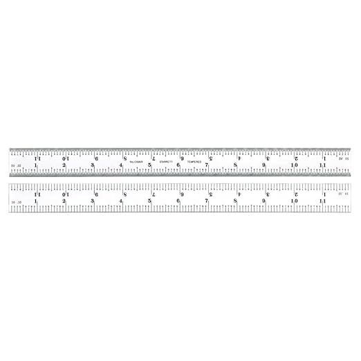 Starrett Spring Tempered Steel Rule with Satin Chrome Finish, Quick Reading and Inch Graduation - 12" Length, 6R Graduation Type, 3/64" Thickness - C606R-12