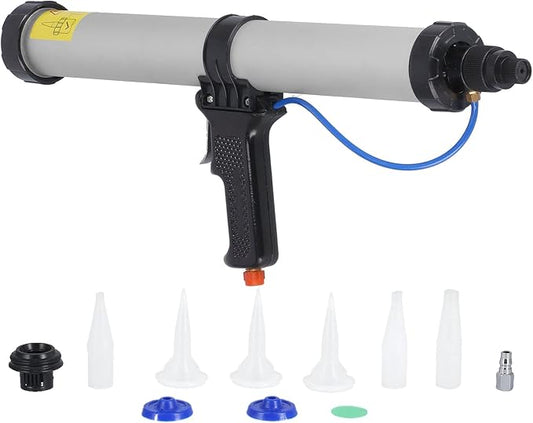 Pneumatic Caulking Gun, 600ml Aluminum Alloy Applicator Industrial Tools with 6 Nozzle for Building Decoration, Ships Containers
