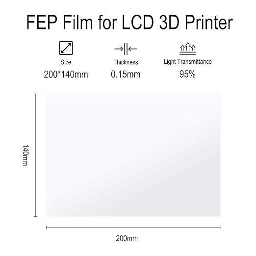 6PCS 200*140*0.15mm FEP Release Film for ELEGOO Mars, Mars Pro, Mars 2, Mars 2 Pro, Mars 3, Mars 3 Pro, Mars 4 DLP, Photon Mono, Mono 4K, Sonic Mini 4K, Halot One, LD-002 LCD Resin 3D Printer