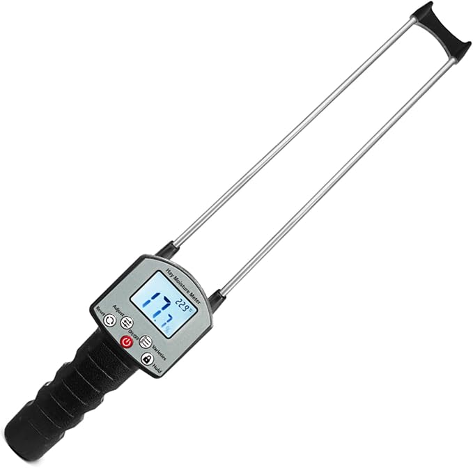 Digital Hay Moisture Meter Tester, Portable Hay Moisture Meter Tester with 12" Probe with LED Warning & Automatic Temperature Compensation for Forage and Alfalfa,Hay Moistures Testing