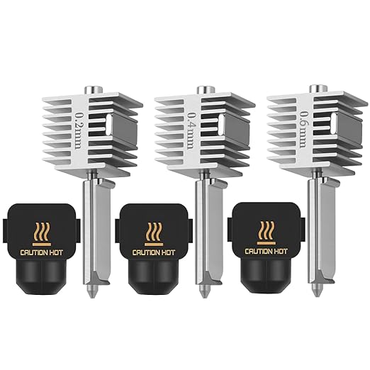 3PCS A1/A1 Mini/A2L Hotend Hardened Steel Nozzle Fast Speed&High Temp Integrated Structure Hot End with Silicone Cover Compatible with Bambu Lab A1/A1 Mini/A2L 3D Printers-(0.2mm+0.4mm+0.6mm)