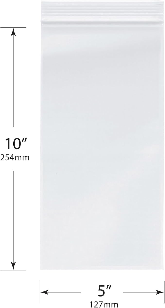 Plymor 5" x 10" (Case of 2,000), 2 Mil Zipper Reclosable Plastic Bags