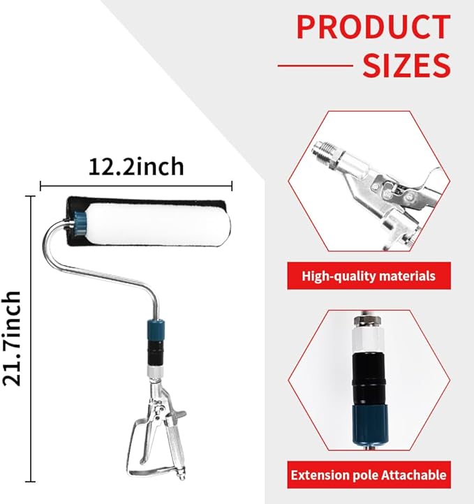 Airless Paint Sprayer Roller Inner Feed for High Pressure Airless Spray Gun，with Five Extension Pole Rods of Different Sizes（8in 12in 20in 30in 40in）