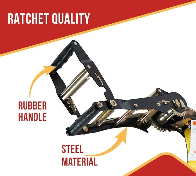 Mytee Products 2" x30' Ratchet Tie-Down Straps with Flat Hooks - 10,000 Lbs Breaking Strength - Tie Down Large Handle and Ratchet Straps for Flatbed, Truck, Trailers Pickup Farm