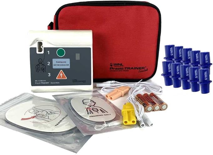 WNL Products WL120ES10-ABUNDLE For training use only AED Defribrillator Practi-Trainer Essentials Base with 10 Pack Practi-VALVE disposable CPR Training Valve Combo Kit