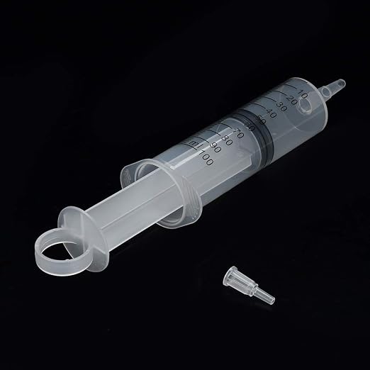 24 Pack 100ml Syringes with Tip Adapters, Large Garden Syringe Individually Packaged for Scientific Labs, Nutrient Measuring, Watering, Refilling
