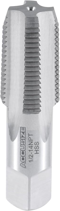 Accusize Industrial Tools 1/2'' to 14, 4 Flutes H.S.S. Taper Pipe Tap-Npt, 3-1/8'' Oal, 1-3/8'' Thread Length, American Standard, Npt-12 | 1/2"-14, 4 Flutes, 3-1/8" OAL, HSS Taper Pipe Tap - NPT