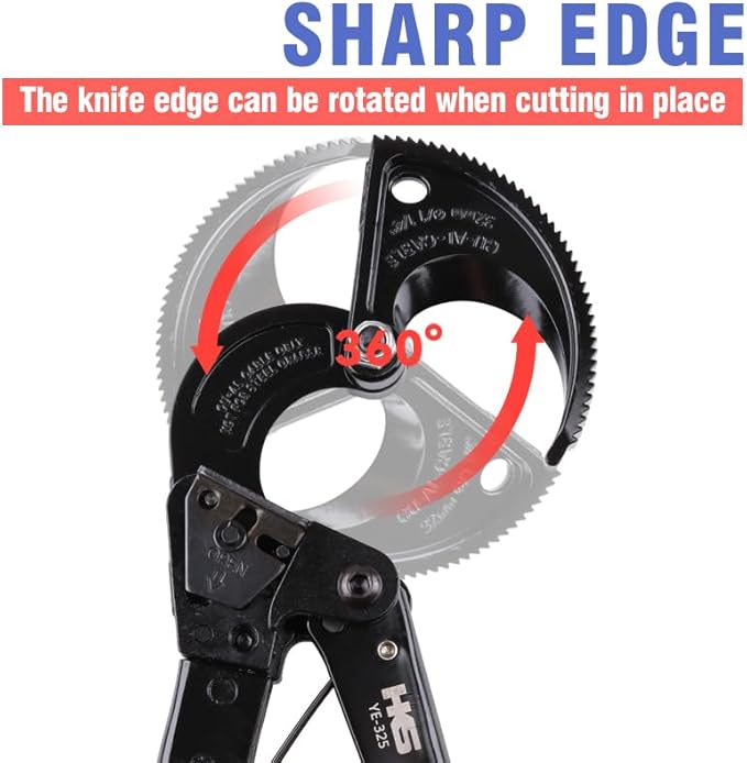 HKS Ratchet Cable Wire Cutter Heavy Duty for Cutting Electrical Aluminum Copper and Multi-core Cables up to 240mm²(AWG 500MCM)