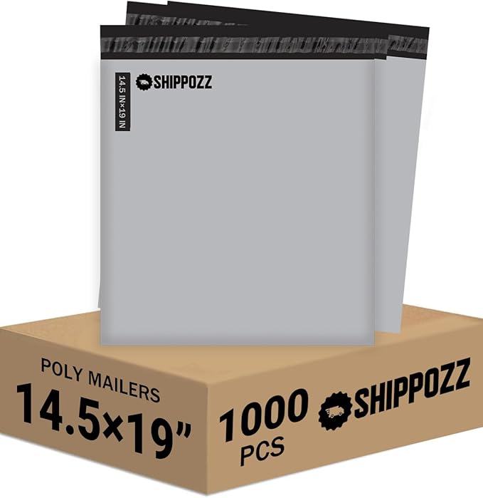 Shippozz 14.5x19 Poly Mailers 1000 Pack, Durable Waterproof Polymailers for Shipping Clothes, Self Seal Mailing Bags for Small Business Packaging Supplies, Mailing Envelopes for Books, and Accessories