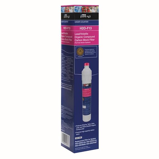 Watts Premier H2O-F13 Pure H2O LVOC Carbon Block Filter Replacement for H2O-DWGC100, H2O-DWGC101, H2O-DWCB200, H2O-DWUF300 Under Counter Water Filtration Systems, Push Button Design