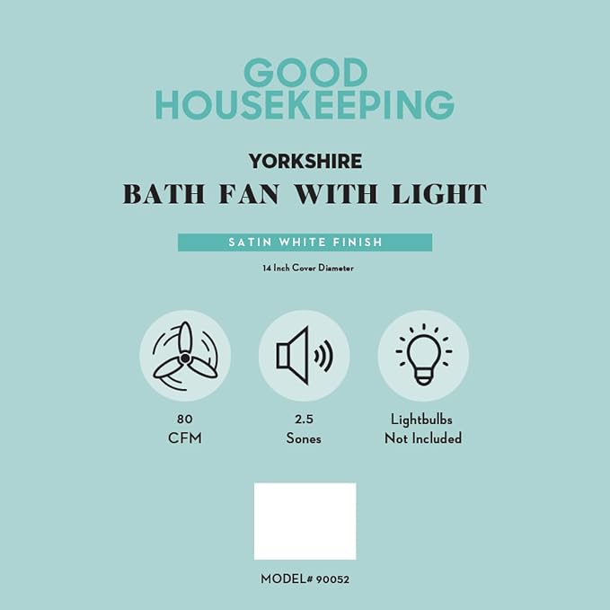 Good Housekeeping Yorkshire (90052) Decorative 80 CFM 2.5 Sones Bathroom Ventilation Exhaust Fan, Satin White