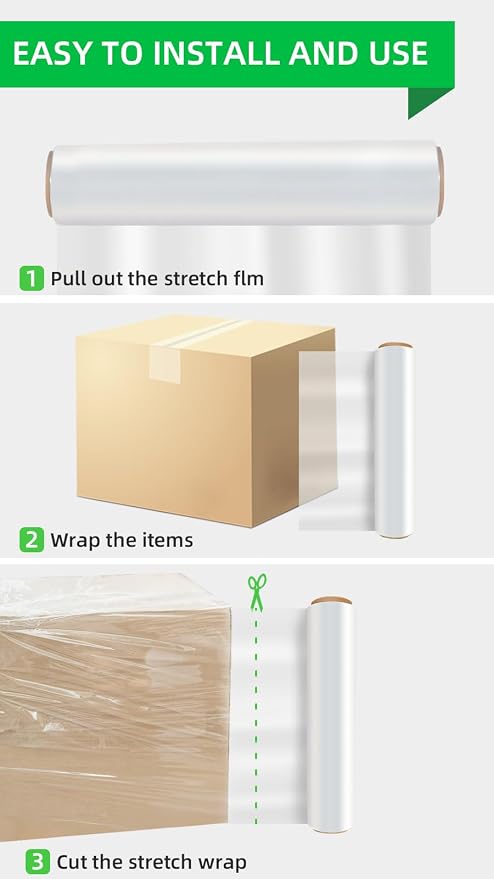 Shrink Wrap Rolls, Stretch Wrap 18in x 1500ft 4 Pack, Heavy Duty Pallet Wrap | Crystal Clear, Self-Adhesive Cling, Industrial Strength, 80 Gauge Industrial Strength, for Moving Packing Shipping