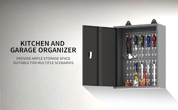 JZD Steel Wall Mounted Storage Cabinet, Metal Hanging Tool Cabinets, for Garage Workshop, Black & Grey