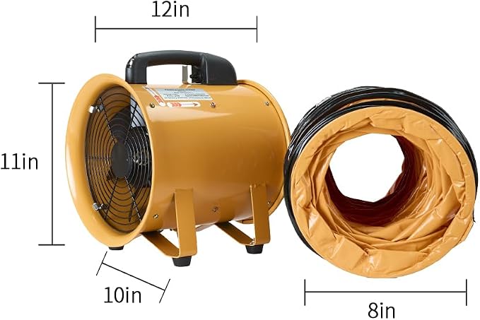 Utility Blower Fan 8 inch Ventilator 3300RPM Extractor Industrial 1500 m3/h High Velocity Portable Ventilation Fan with 16 ft Flexible Duct Hose
