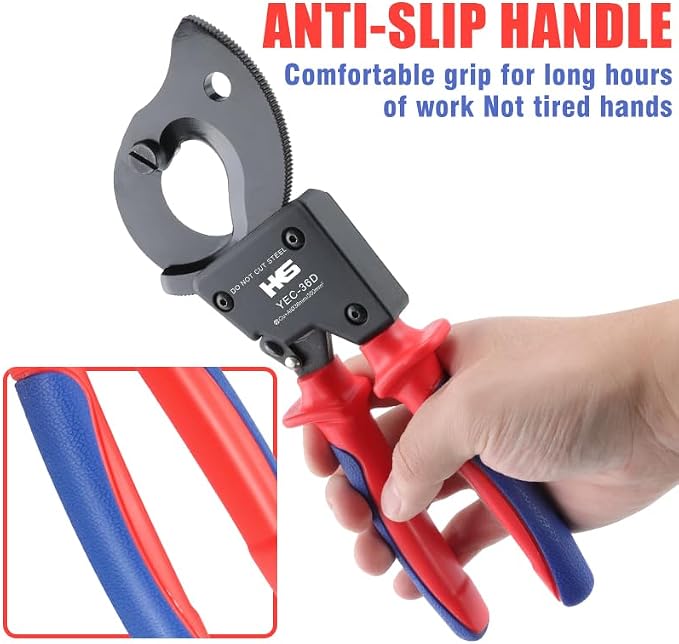 HKS Ratchet Cable Wire Cutter Heavy Duty for Cutting Electrical Aluminum Copper and Multi-core Cables up to 300mm² (AWG 600MCM)