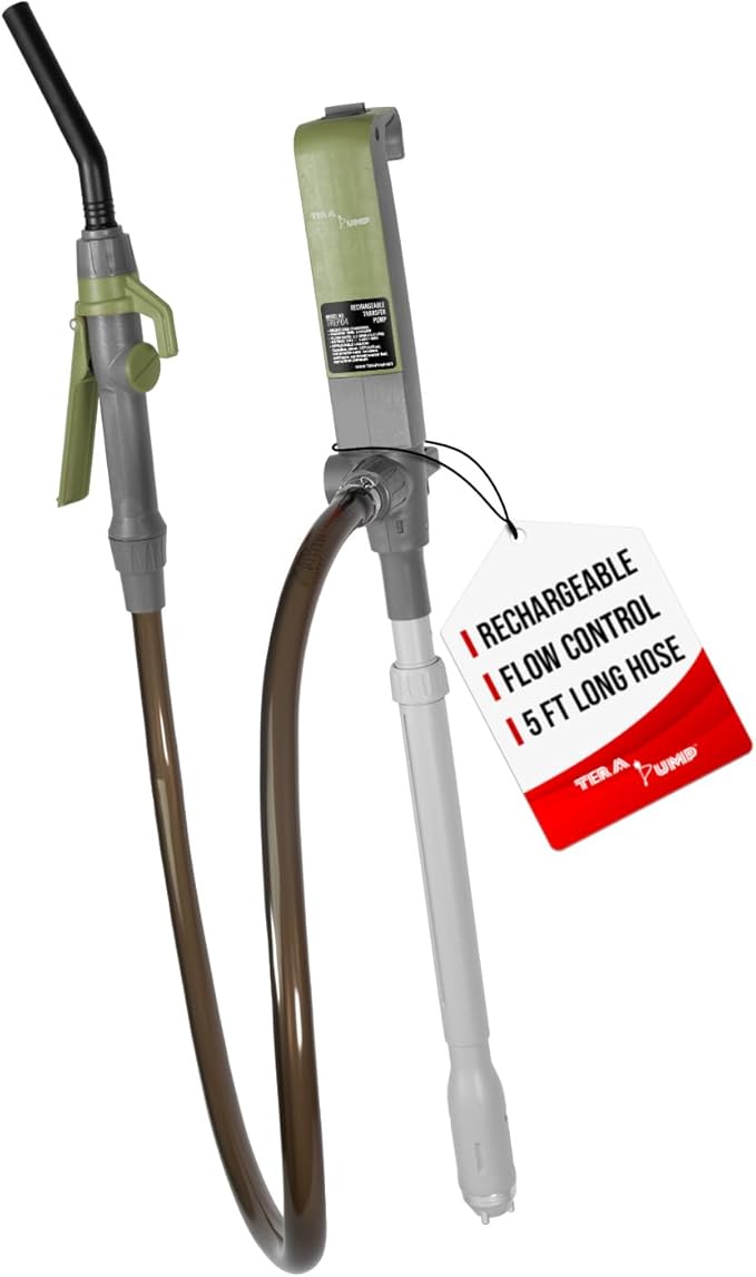 TERA PUMP [2nd Gen] Fuel Transfer Pump with Quick Flow Control Nozzle & Telescopic Tube, Cordless Portable Transfer Pump, 4.9 FT Hose for Gas, Diesel, Kerosene & Non-Potable Water, Up to 3.2 GPM