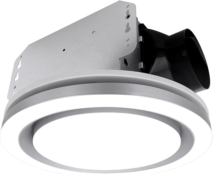 Akicon Bathroom Exhaust Fan with Light, 90 CFM, 1.5 Sones, 15W Dimmable 3CCT LED Light with 5W Night Light Ventilation fan for Bathroom, Kitchen and Home, Round, Silver