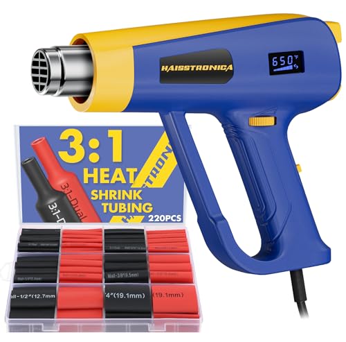 haisstronica 220pcs 3:1 Heat Shrink Tubing and Heat Gun with 5 Nozzles for Soldering