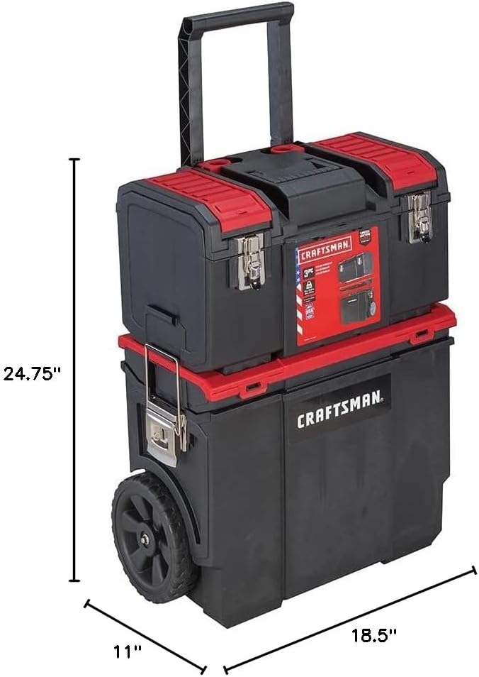 CRAFTSMAN 19-in. 3-in-1 Rolling Tool Box with Wheels, Red, Plastic, Lockable (CMST18614)