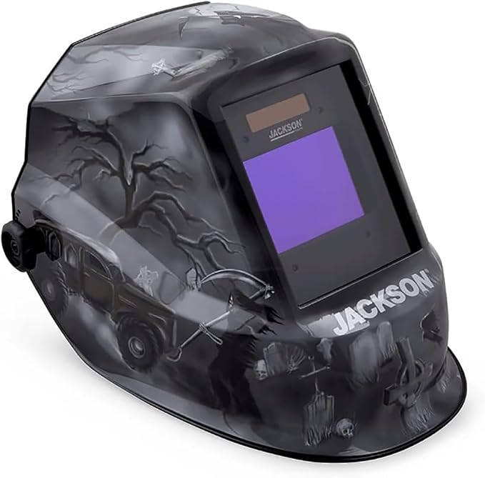 Jackson Safety Premium Graphic Welding Hood Bundle with Digital ADF - Ultra Lightweight Auto Darkening Welding Helmet and Lincoln Electric Black X-Large Flame-Resistant Cloth Welding Jacket