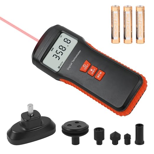Tachometer Contact & Non-contact Digital Tachometer 4 Test Mode Laser Photo Tachometer 1.0～99999RPM High Accuracy RPM Tachometer with 4 Contact Probes, Backlit Display, Data Memory/Hold,Auto Power Off