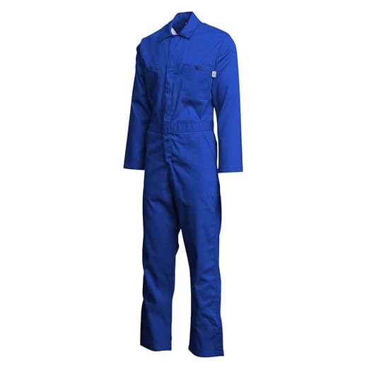 Lapco FR CVEFR7RO-6XL TL Flame Resistant Economy Coveralls, 100% Cotton Twill with Moisture Management, HRC 2, NFPA 70E, 7 oz, 6X-Large Tall, Royal