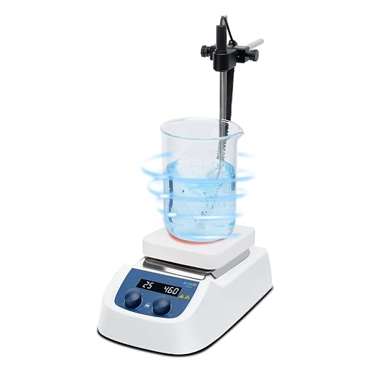 ONiLAB 120℃ 5 inch LED Digital Hotplate Magnetic Stirrer with Ceramic Coated Stainless Steel Work Plate, 200-1500rpm,5L,110V,Temp Probe Sensor & Support Stand & Stirring Bar Included