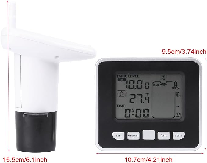 Mugast Ultrasonic Level Sensor Water Liquid Level Sensor Transmitter with LCD Temperature Display Supports Liquid Level High/Low Alarm