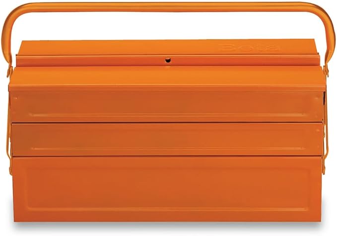 Beta C20L Five-Section Cantilever Metal Tool Box, 21.65” × 7.87” × 8.27” | Heavy-Duty Steel Construction | Lockable | Portable Tool Storage with Fold-Down Handle | Orange | 55 lb Capacity