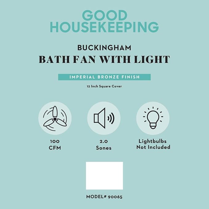 Good Housekeeping 90065 Buckingham Decorative Bathroom Ventilation Exhaust Fan with Light and Nightlight, Medium, Imperial Bronze