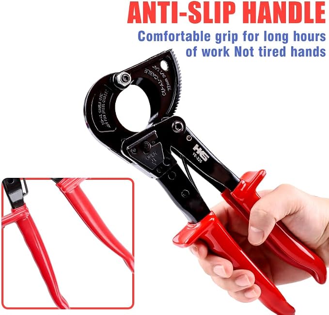 HKS Ratchet Cable Wire Cutter Heavy Duty for Cutting Electrical Aluminum Copper and Multi-core Cables up to 240mm²(AWG 500MCM)