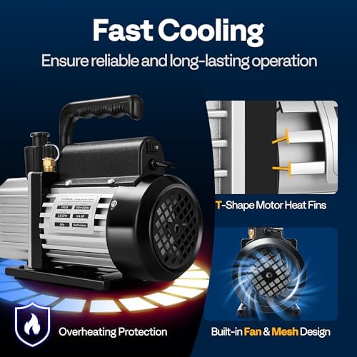 VIVOHOME 3.5 CFM 1/4 HP HVAC Vacuum Pump 110V for AC Refrigerant Systems with Oil Bottle and HVAC Manifold Gauge Set for R134a R1234yf R410a R32 with 5ft Hoses Quick Couplers