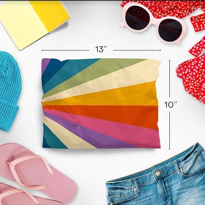 Package Mint 10x13 Poly Mailers - 100 Pack Retro Rainbow Design Poly Mailer Shipping Bags - Waterproof, Tear-Resistant, Self-Sealing Adhesive - Durable Decorative Mailing Bags for Clothes, Accessories