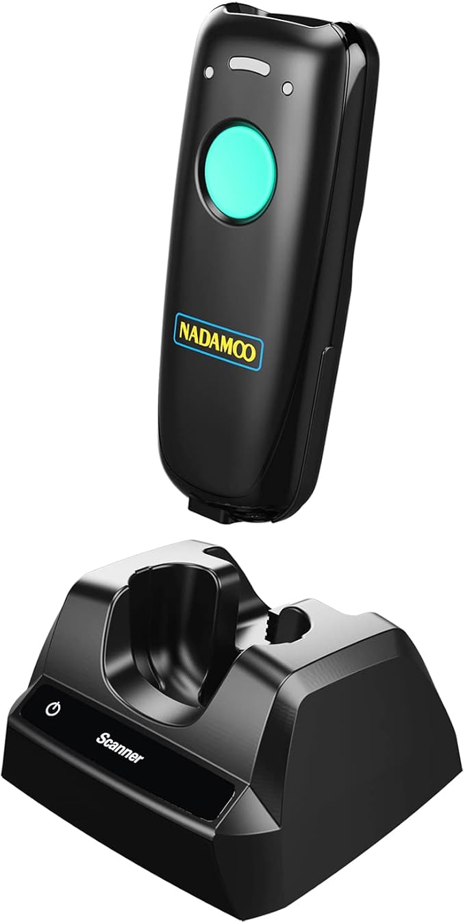 NADAMOO 2D Wireless Barcode Scanner Compatible with Bluetooth, Portable USB 1D 2D QR Code Scanner, Bar Code Image Reader for Tablet iPhone iPad Android iOS PC POS, with Charging Dock - Blue