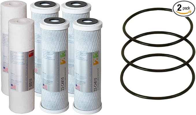 Filter-SETX2 US Made Double Capacity Replacement Stage 1-3, 6 Count (Pack of 2), White & Set 3 Pcs 3.5" O.D. Replacement O-Ring for Reverse Osmosis Water Filter Housings, Black