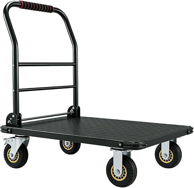 Garvee 1800LBS Platform Truck Cart, 36"x24" Large Utility Push Cart with 6" Swivel Wheels with Brakes, Foldable Hand Truck for for Groceries,Garage,Warehouse, Black