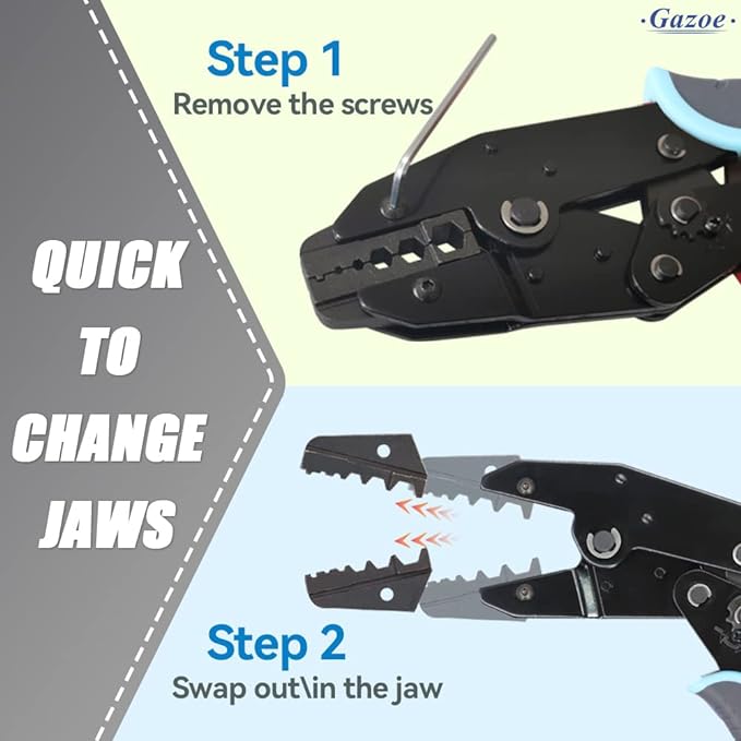 Coax Ratchet Crimping Tool Kit for Coaxial RG Cable RF Connector with 5 Changeable Jaws, Rotary Coaxial Cable Stripper and Cable Cutter Piler