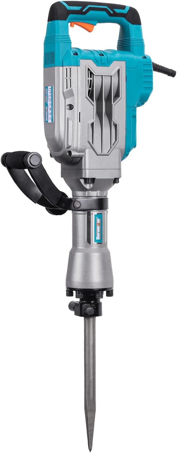 Berserker 1700W 30-Pound Demolition Jack Hammer 65F with 1-3/16" Hex,14Amp | Heavy duty Corded Electric Concrete/Pavement Breaker with Trigger Lock, Wheeled Carrying Case, Flat Chisel, Bull Point Chisel