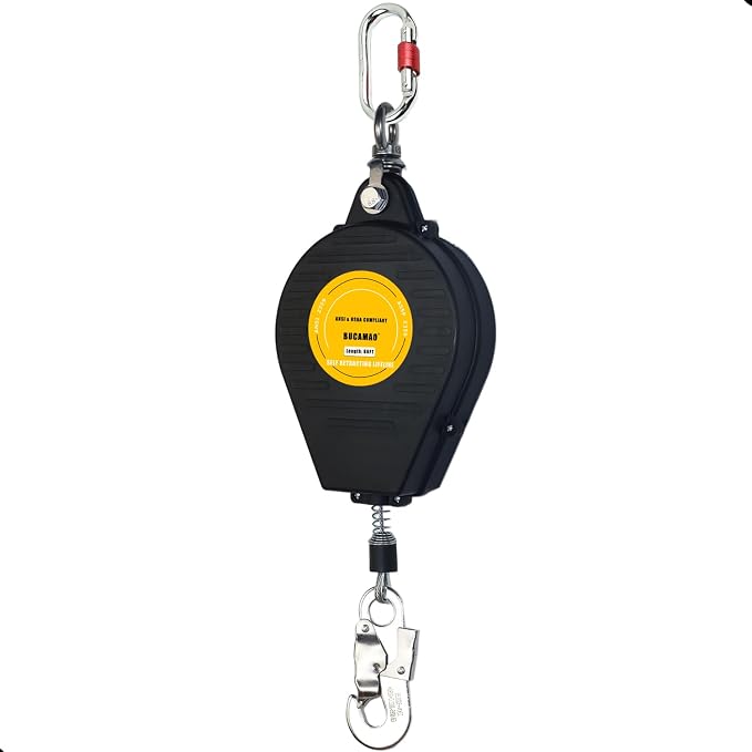 Swivel Top Self Retracting Lifeline, BUCAMAO 66FT Retractable Lanyard, SRL | Steel Wire, Srl Fall Protection, Retractable Safety Lanyard, Safety Harness Yoyo, Fall Protection Kit, Fall Arrestor