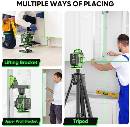 Laser Level 360 Self Leveling with Tripod, Elikliv 4D Laser Level, 165Ft Green Laser Level Lines Tool, 4x360° Cross Line Laser for Construction, Picture Hanging, Floor Tile, Renovation(green)