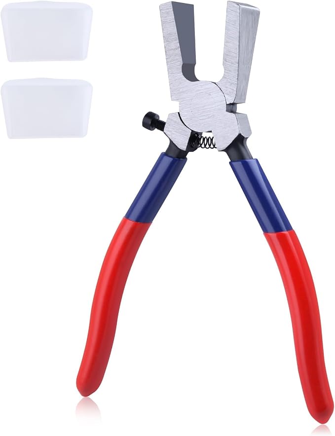 6 Inch Glass Pliers with Rubber Tips Flat Jaw Key Fob Pliers Stained Glass Tools Mosaics Breaking Tool with Adjustable Screw for Key Fob Hardware Install and Stained Glass Work