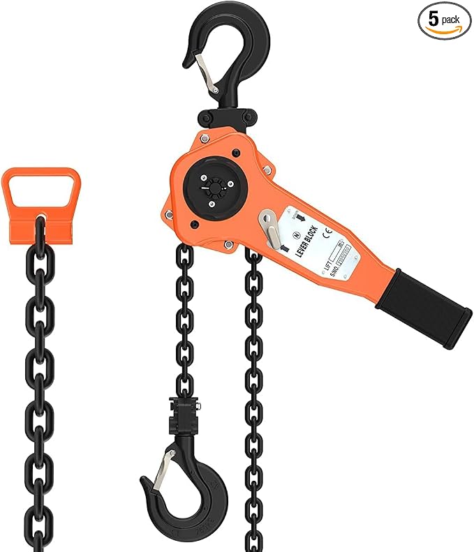 Lever Chain Hoist - 3/4 Ton Capacity - G80 Grade Chain 10ft Lifting- Safety Factor 4+ - CE Certified - Ideal for Lifting, Strapping, Bundling and Dragging- Smooth Action